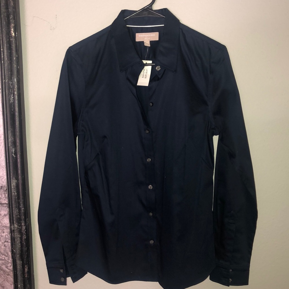NWT Banana Republic Non-Iron Navy Button down